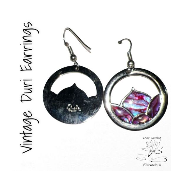 Vintage Duri Abalone Inlay Earrings | Silver Tone Design - Picture 8 of 11